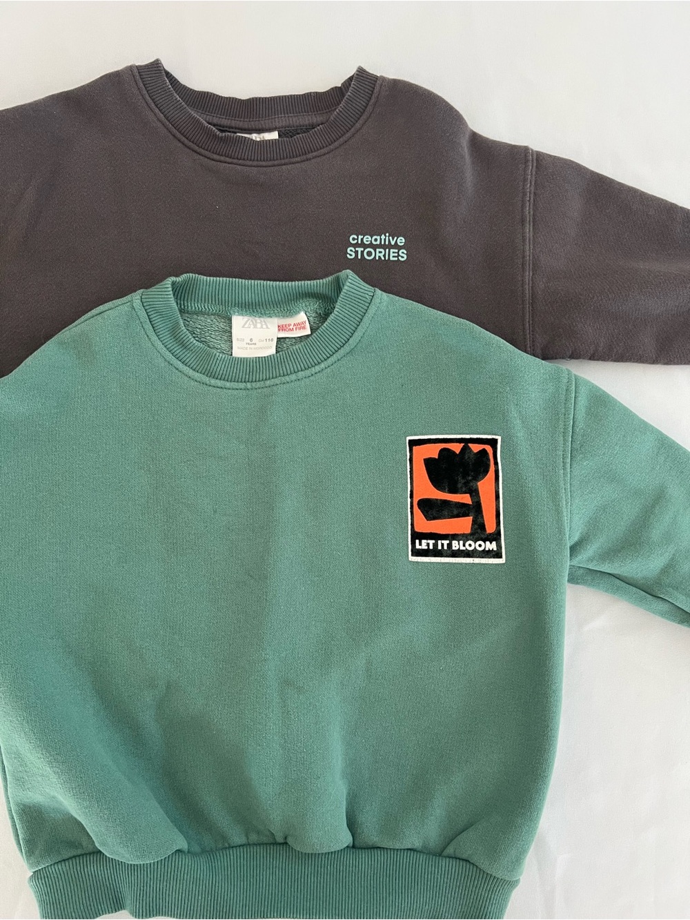 Zara Green Crewneck Sweatshirt with Orange & Black Patch Bundle
